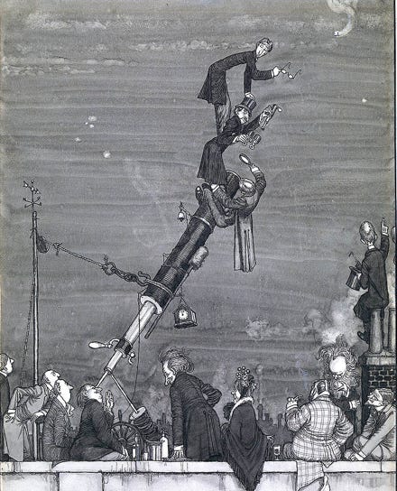 Heath Robinson awaiting Halley's Comet at Greenwich