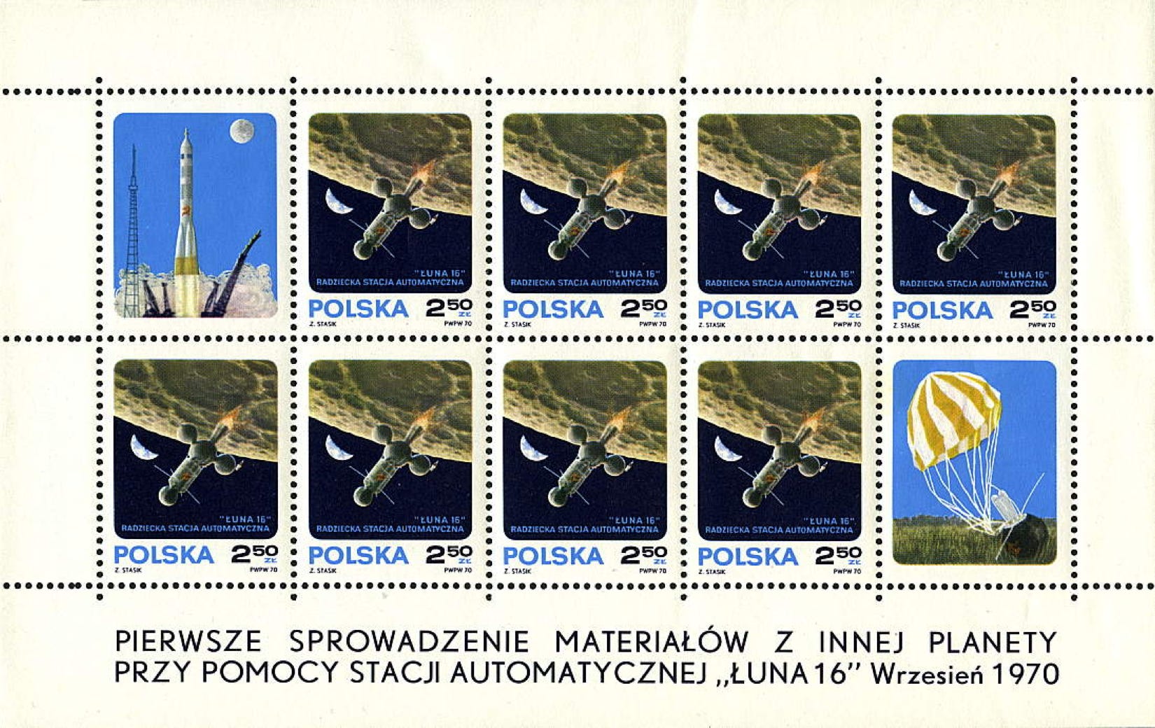 Poland 1970 Luna 16 stamp sheet