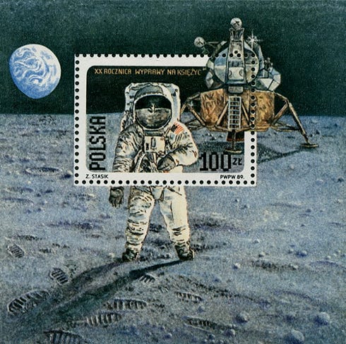1989 Poland 100z stamp sheet Apollo 11 anniversary 