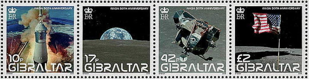 2008 Gibraltar stamp strip Apollo 11 anniversary