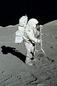 Astronaut Jack Schmitt with rake