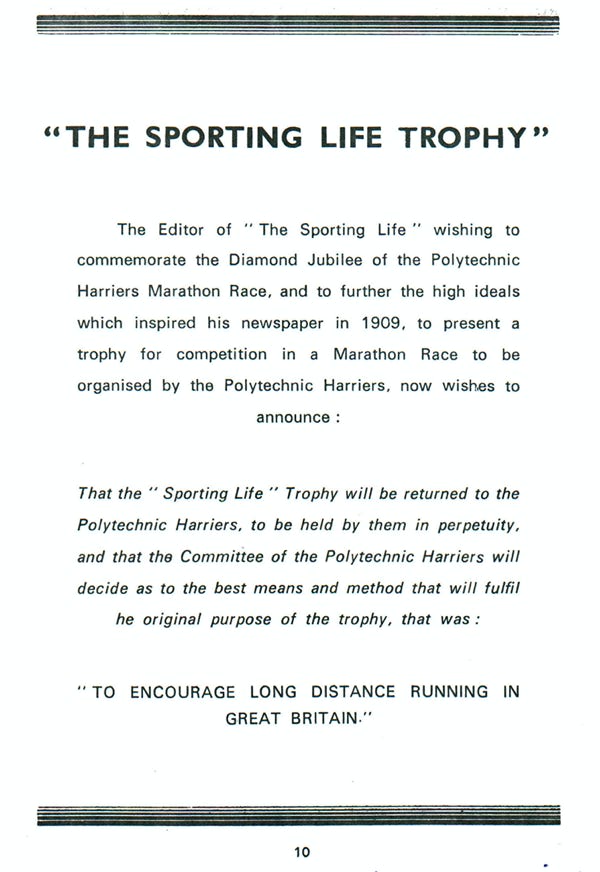 The Sporting Life announcement of their gift to the Polytechnic Harriers