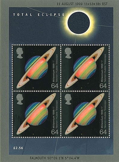 GB stamp sheet commemorating the total solar eclipse of 1999 August 11