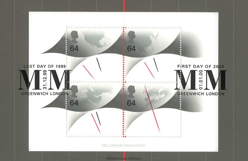 GB Millennium Timekeeper sheet with 1999/2000 cancellations