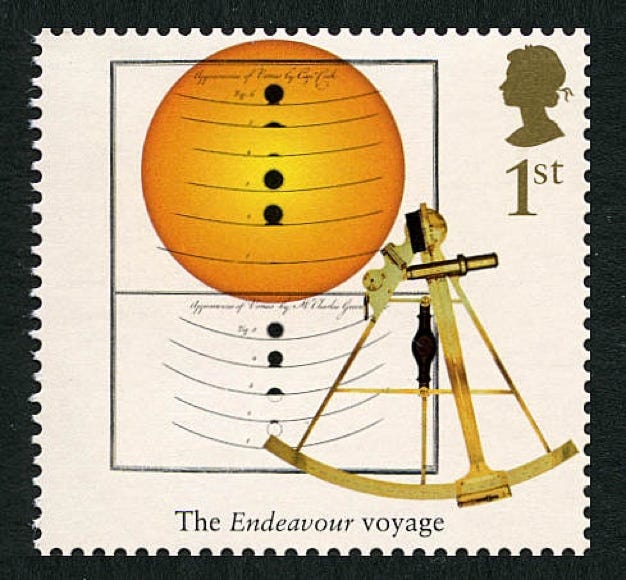 Cook transit of Venus GB stamp 2018