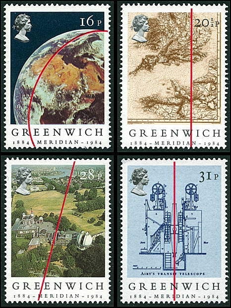 GB stamps commemorating the 100th anniversary of the greenwich Meridian, 1984