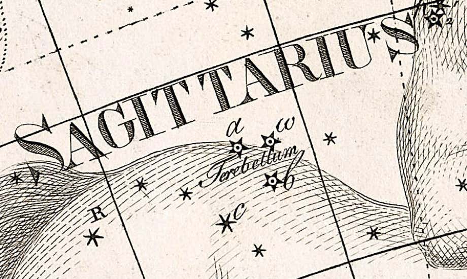 Bode labelled a group of four stars on the back of Sagittariius with the name Terebellum