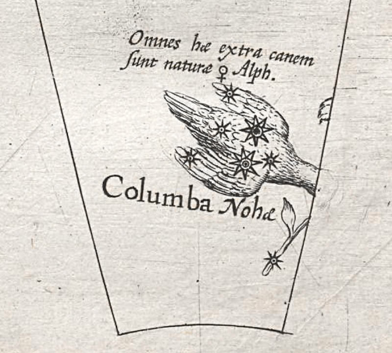 Columba shown on Plancius's globe of 1598