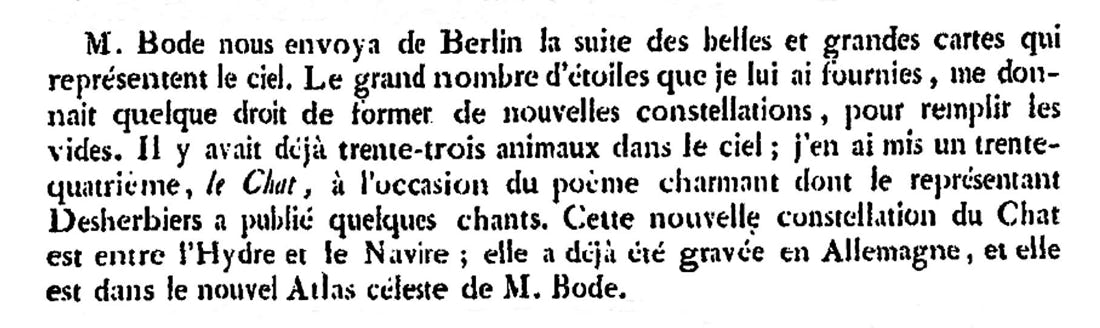 Lalande's description of how he suggested Felis to Bode