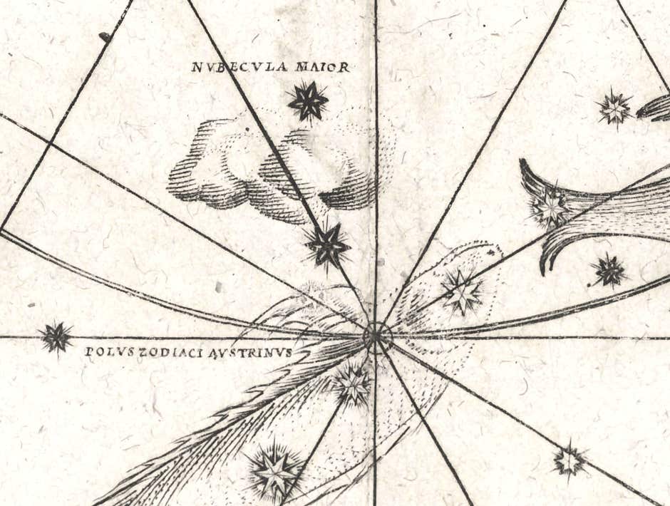 The 30 Doradus nebula on Johann Bayer's southern star chart