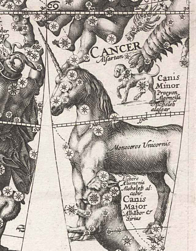 Monoceros on a globe of 1612 by Plancius