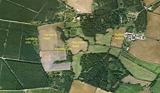 Aerial view of the location of the Rendlesham Forest UFO sighting