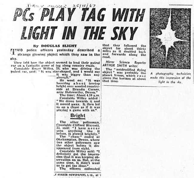 Devon Flying Cross 1967 Daily Mirror report