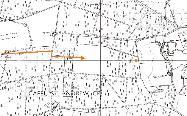 Route through Rendlesham Forest to the landing site on the first night of the sighting