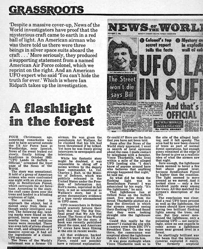Article that first explained the Rendlesham Forest UFO case
