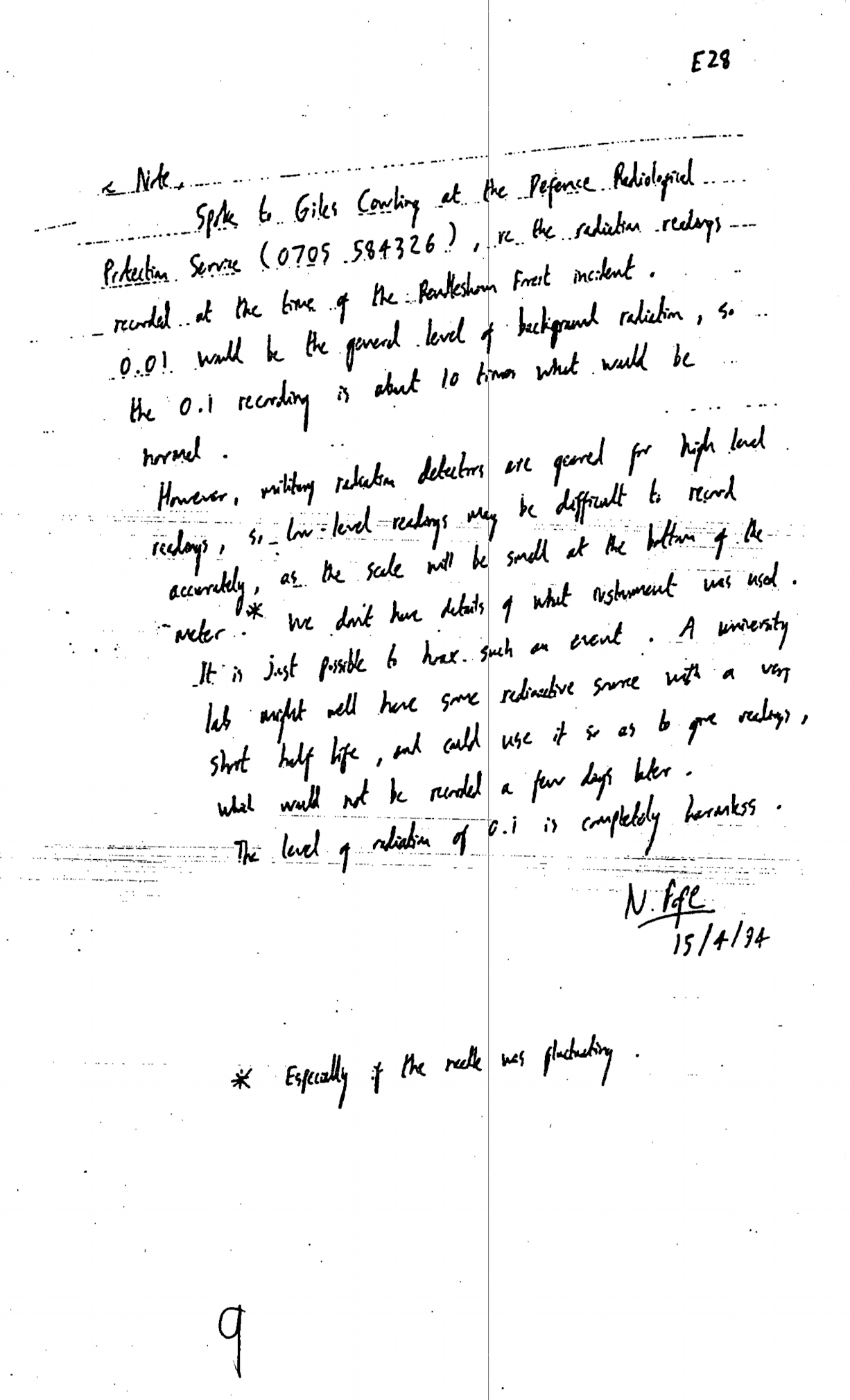 Nick Pope's memo about the radiation readings at Rendlesham Forest